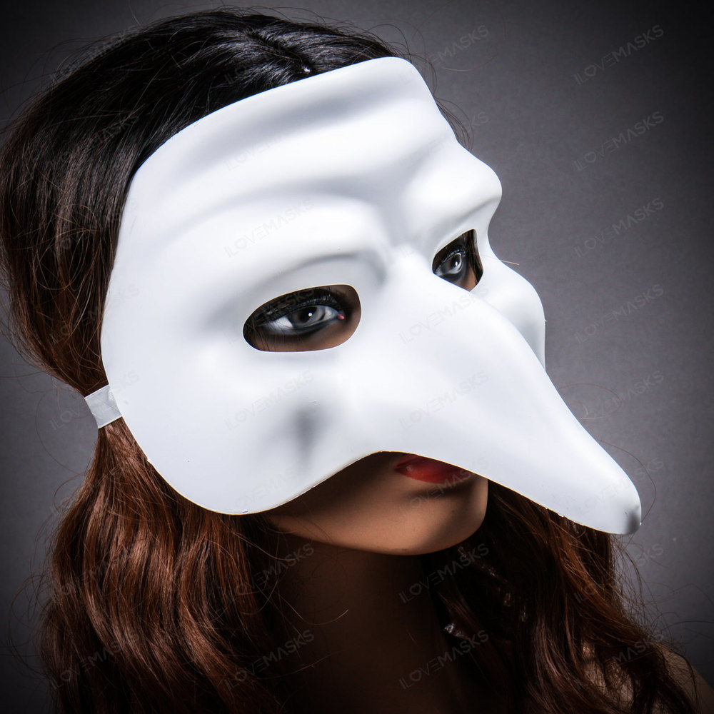 Long Nose Pantalone Venetian Masquerade Mask - White - Picture 9 of 10